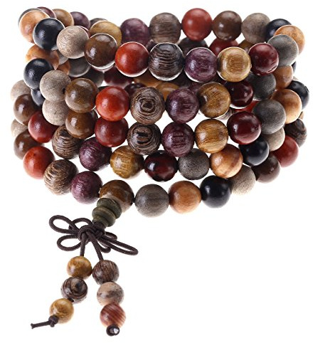 Jovivi Chapelet Bouddhiste Collier Mala Bois 8mm 108 Perles en Bois de Santal Naturel Chaîne Chapelet Multi-Tour Tibétain Bouddha Mala Chinois Noeud Élastique Homme Femme