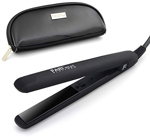 FARI Travel Mini Hair Flat Iron 1/2 Inch Ceramic Tourmaline Hair Straightener with Travel Bag Dual Voltage for Worldwide Use Temp 180°C (Black)