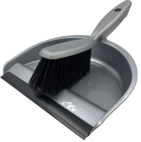 Household Dustpan and Brush Set, Soft Bristle Brush and Plastic Dust Pan with Rubber Lip to Collect and Sweep Dust and Dirt from Floors, Stylish Silver Colour Hand Brush and Dustpan for Home Cleaning