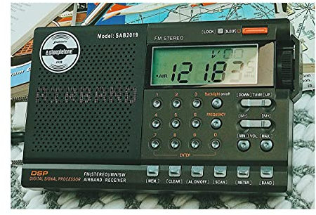 Steepletone SAB2019 Airband Radio Receiver, Airband, Shortwave (SW), MW (AM), FM Compact Small Radio (Radio + Batteries + Earphones) Battery, (Optional Mains Electric)