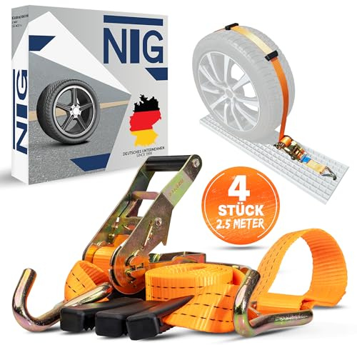 NTG Spanngurte 35mm 8 Stück - Radsicherungsgurt DIN EN 12195-2 Reifengurt | Transportzurrgurt für Auto Anhänger Transporter - Zurrgurt Lastgurt für sicheren Autotransport und Kfz