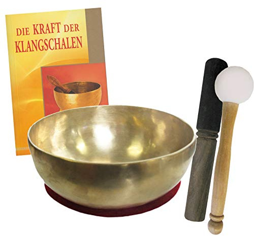 Therapie KLANGSCHALE 800-900g + BUCH. 5-tlg Klangmassage SET. UNIVERSALSCHALE Handarbeit NEPAL. 2 x Klöppel + ZUBEHÖR. 70192-29