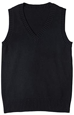 jinghuiyue Women’s V Neck Sweater Vest School Uniform Solid Color Sleeveless Knit Sweaters Pullover Tank Tops（Black-S）