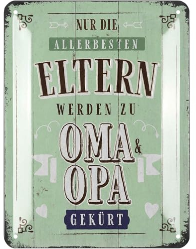 LANOLU Retro Blechschild Nur die allerbesten Eltern werden zu Oma und Opa gekürt Ihr werdet Großeltern - Geschenk passend zur Grußkarte - vintage Metallschild mit Spruch, 15x20cm