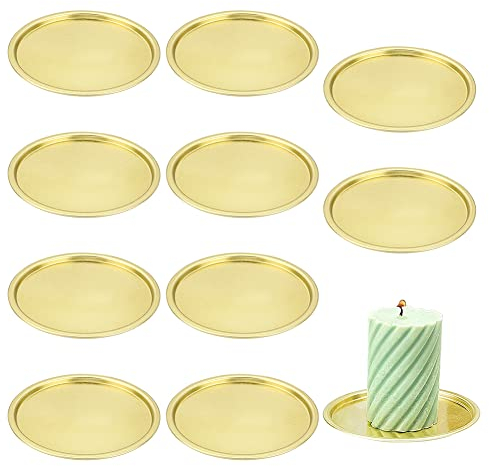 OLYCRAFT 10 Stück 110mm Metall Platte Kerzenhalter Gläser für Kerzen Eisen Rund Platte Kerzenhalter Kerzenuntersetzer Retro Gold Kerzenhalter Für Hochzeit Party Bankett Tischdekoration