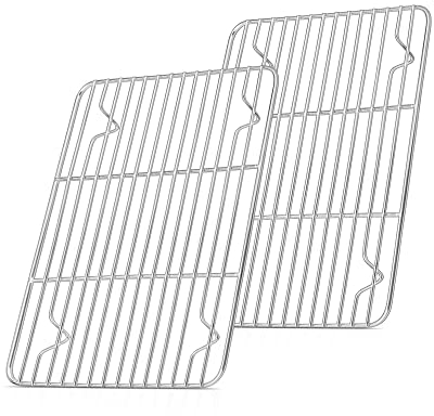 Cooling Rack Set of 2, Herogo Stainless Steel Wire Grill Rack for Baking Roasting Cooling, 24.8 x 19 x 1.5cm, Metal Rectangle Oven Shelf for Cake Cookie Bread, Oven Safe & Dishwasher Safe