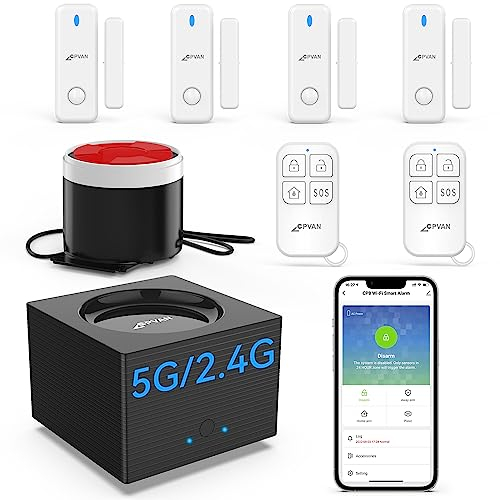 CPVAN Alarmanlage Haus (2.4 & 5GHz WLAN), Einbruchschutz Fensteralarm & Türalarm mit Fernbedienung & APP, Tür & Fenster Sicherheit Alarm für Wohnmobil/Wohnung/Garage, Arbeitet mit Alexa, Modell: CP8