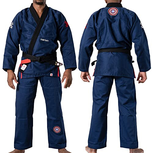 Ronin Sengoku BJJ GI - Giacca da uomo Jiu Jitsu e pantaloni GI con borsa con coulisse, Navy, A5
