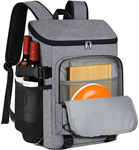 NUBILY Cooler Backpack 30L Picnic Backpack Waterproof Leakproof Large Insulated Cooler Bag Lunch Bag for Rucksack Camping Outdoor Activities Travel BBQ Hiking Grey