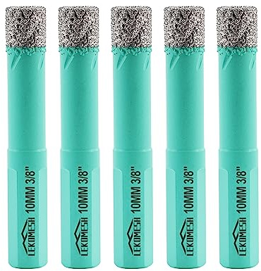 Diamant Bohrkrone LEKOMESH Fliesenbohrer Set - 5pcs 10MM Diamantbohrer,Dreieck Schaft,Porzellanfliesen Bohrer für Keramik Marmor Granit Stein Quarz,Vakuum Gelötet