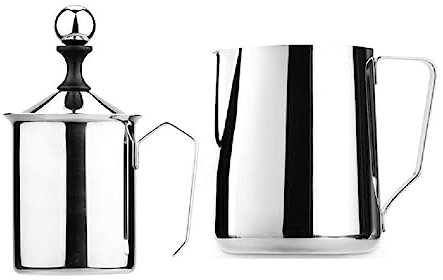 MOBAAK Montalatte Montalatte con Pompa A Mano in Acciaio Inossidabile Montalatte Manuale per Schiuma di Latte per caffè Cappuccinatore (Color : Blue,Silver, Size : 3pcs)