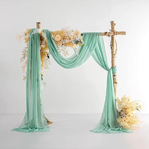 EBETA Hochzeit Volant Querbehang Freihanddeko für Hochzeitsbogen & Traubogen Himmelbett Vorhänge Gardine für Fenster Deko aus Chiffon-Stoff (Minzgrün, 70x600 cm)