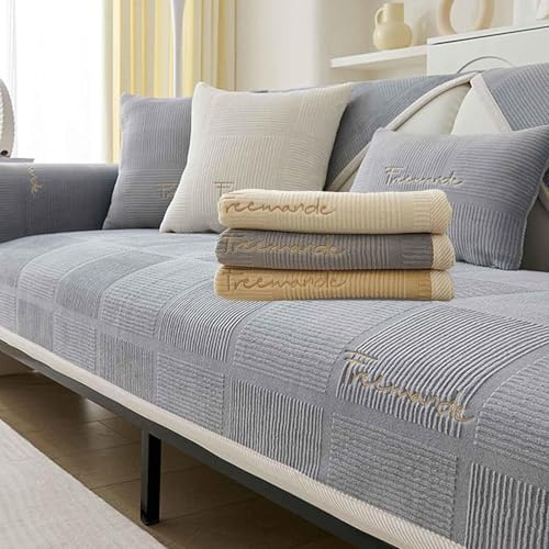 LINGKY Couch Überzug, Sofa Überzug 1/2/3/4 Sitzer L Form Sofa Cover Sofabezug Ecksofa, Sofadecken Für Sitzfläche, Sofaschoner rutschfest, Universelle Sofa Überwurf (Grau,90x180cm/Rechteckig)