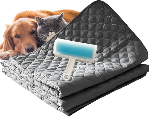cometrade wasserdichte Hundedecke mit großer wiederverwendbarer Fusselrolle, rutschfeste Haustierdecke für Sofa und Couch, maschinenwaschbar, 210 x 130 cm, dunkelgrau
