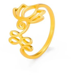Gu Feng Lotusblume Yoga Om Unalome Ring Edelstahl Goldfarbe Fingerringe Buddhismus Mandala Amulett Schmuck für Frauen