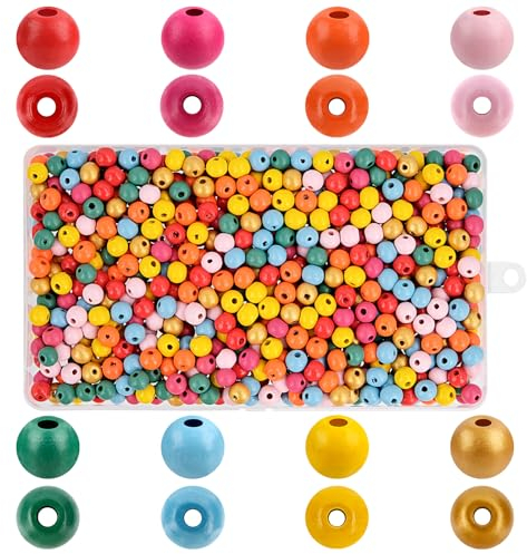 MOSTFUN 800 Stück Bunte Holzperlen, 8mm Holzperlen für Herstellung Kinder Armbaender Anhaenger Perlen Basteln mit Loch zum Auffädeln für DIY Armbänder Schmuck Halsketten