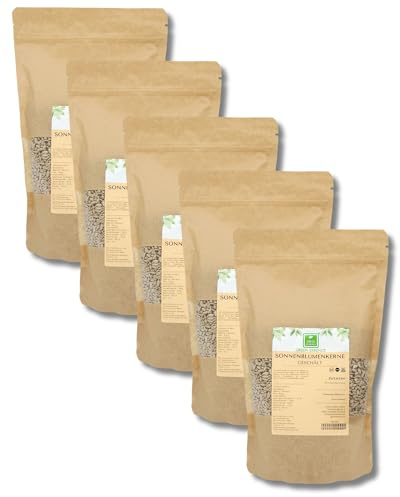 Sonnenblumenkerne 1kg Geschält Sonnenblumen Körner von Green Essence | Geschälte Hochwertige Sonnenblumen Kerne ohne Salz, Schalenfrei, zum Backen, für Salate, als Snack, Schmackhaft & Groß 5x 1kg