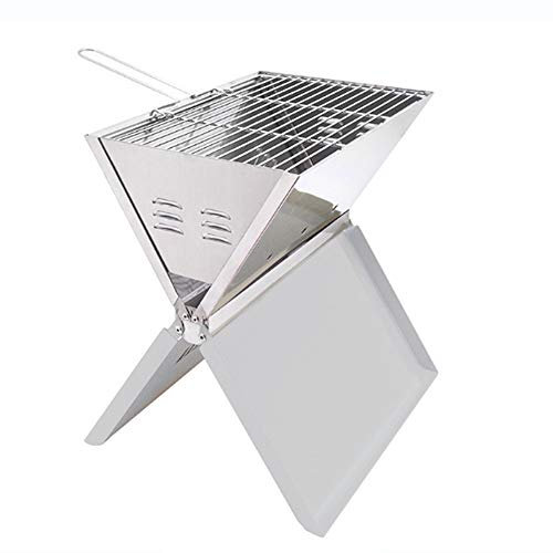 Klappgrill, Mini Campinggrill Holzkohlegrills, Koffergrill mit Grillrost, Grill aus Edelstahl, Hitzebeständiger Rahmen, für die Verwendung von Holz oder Holzkohle, 36 * 24 * 39 cm (Silber)