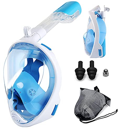 GeRRiT Schnorchel-Set, Vollgesichts-Schnorchelmaske für Erwachsene, Schnorchel-Set mit Panorama-Tauchmaske und Schnorchel, Tauch-Schnorchelmaske für Männer, Frauen, Jugendliche, Blau, L/XL