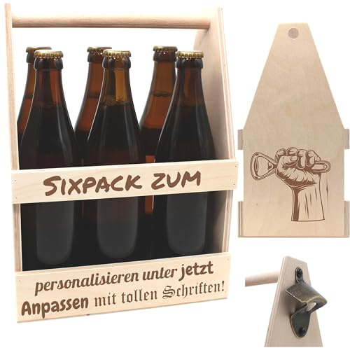 die-veredler Bierträger personalisiert Sixpack Flaschenträger Bierträger aus Holz mit Gravur Männerhandtasche mit Namen Geburtstagsgeschenk Biergeschenk Vatertag Geschenk für Männer Männertag