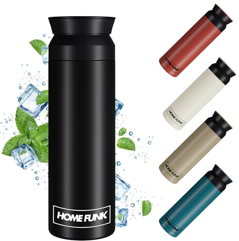 HOMEFUNK™ - Insulated Water Bottle 500ML Hot Water Flask for Baby Bottles and Hot Drinks Stainless Steel Water Bottle Cold Water Bottle(Matte Black)