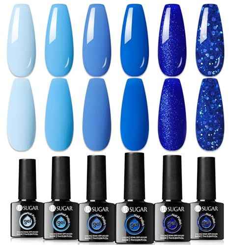 UR SUGAR UV Nagellack Blau Glitzer, Gel Nagellack Blau Gel für Gelnägel U V Gels Nagellacks DIY Nail Art Kit für Anfänger Maniküre