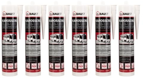 dubaust 1K Karosseriekleber & Dichtmasse MS Polymer, UV-beständig, extra starke Klebekraft zum Kleben & Abdichten im Fahrzeugbau & Wohnmobil, Caravan 290ml Kartusche (weiss, 6x)