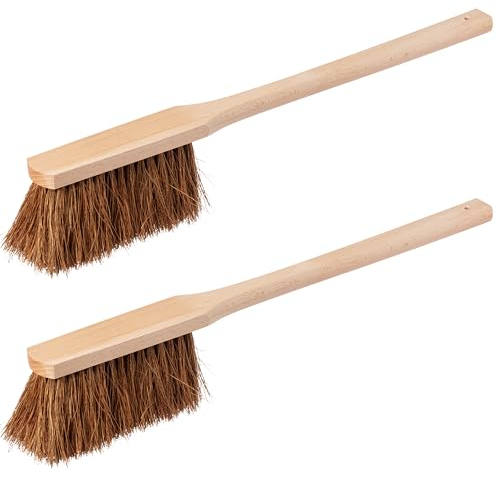 2er Set Handfeger Langer Stiel Kokos, Made in Germany, Handfeger mit langem Stiel aus Kokos und Holz, Kokos Handbesen mit langem Langstiel