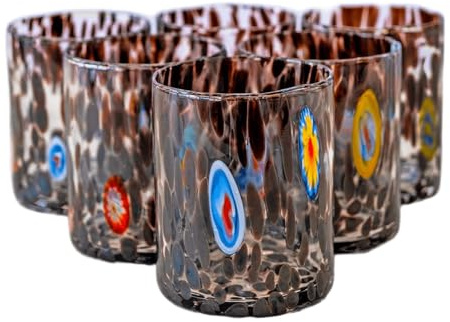 MurArt Verres de Murano Lot de 6 verres de 300 ml Collection Tower en verre soufflé à la main, fabrication artisanale Made in Italy