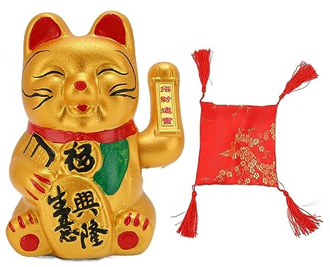 Lucky Fortune Cat,Lucky Cat with Waving Arm Welcoming Cat Shops Restaurants Ornament Chinese Feng Shui Decoration Festive Decor Gold 7/9/11inch (22.86cm / 9inch)