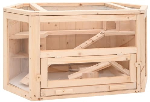 3 Etagen Nagerkäfig aus Holz, Kleintierkäfig Hamsterhaus Kleintierhaus Mäusekäfig Hamsterkäfig mit 2 Kabinen und 1 Schaukelbrett, Häuschen Käfig für Mäuse Ratten Rennmaus, 80x40x43 cm