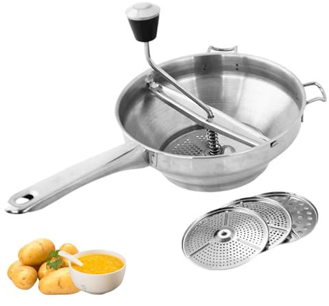 Food Mill - Food Mill Stainless Steel with 3 Discs | Rotary Food Mill Sieve Grater | Manual Tomato Sauce Maker | Hand Food Mills for Potatoes, Jams, Canning | Baby Food Masher & Bowl