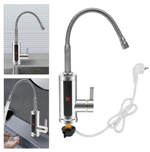 Robinet électrique avec chauffe-eau instantané 220 V, affichage de la température LED, rotatif à 360°, pour cuisine, jardin, salle de bain, caravane, camping, 2 accessoires, robinet de chauffage