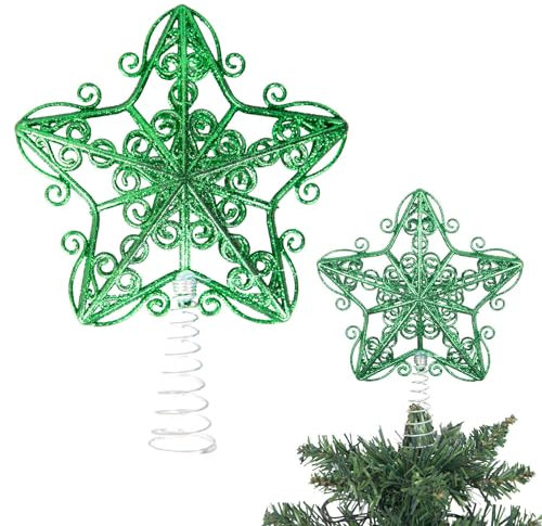 Étoile à Paillettes incassable pour décoration de Sapin de Noël, Couronne de Sapin de Noël, 14,5 cm, Vert foncé