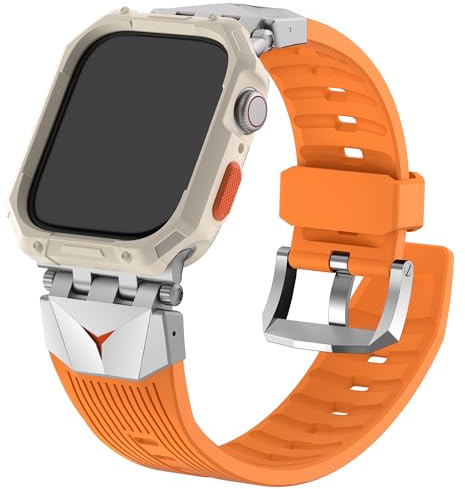 Fullmosa Compatible with Apple Watch Straps Series 9/8/7 45mm Series SE3/SE2/SE/6/5/4 44mm with Bumper Case, Rugged iWatch Straps with Durable Metal Connector for Men