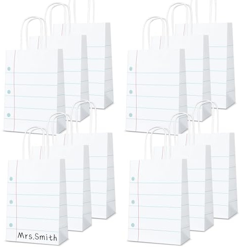 Naozinebi Geschenktüten für den Schulanfang, mit Griff, Klassenzimmer, Partygeschenke, Notizbücher, Süßigkeiten, Leckerli-Tüten, Schulanfang, Geschenktüten für Geburtstag, Schulanfang, Dekoration, 12
