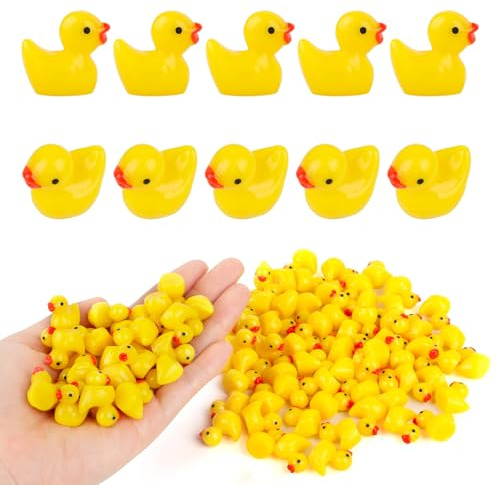 TDUNSYA 100 Piezas Mini Patos Resina, Patos en Miniatura, Mini Figuras Patos Amarillos, Patitos Pequeño Pato Miniatura de Resina para Paisaje Manualidades DIY