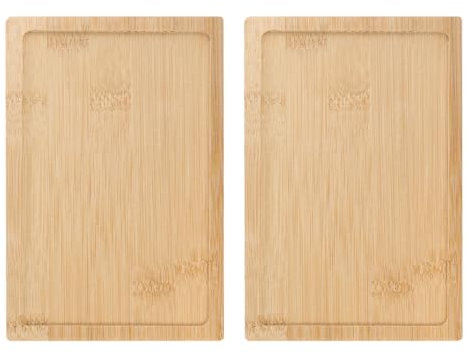 QUARKZMAN 2pz Vassoio da Servizio in Bambù 7.09 x 4.72 Vassoio da Tè Rettangolare in Bambù Naturale Vassoio da Tavolo per Servire Cibo per Colazione Cena Caffè Tè Frutta, Giallo