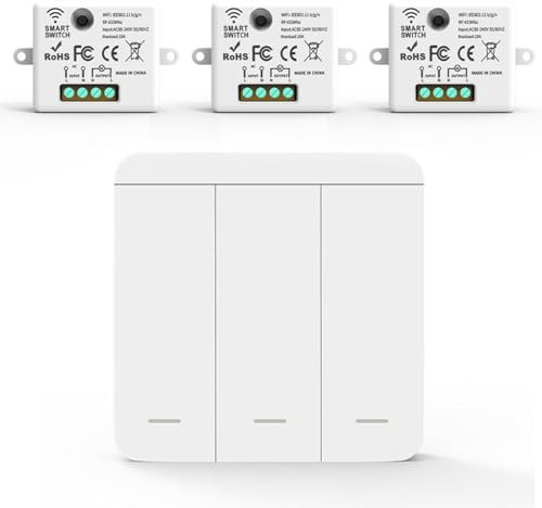 Acmerota Interruttore luminoso senza fili Interruttore della luce a distanza, 85-240V Interruttore senza fili a 3 canali per lampadaApparecchi di luce, 100m/328ft, entro 1000W