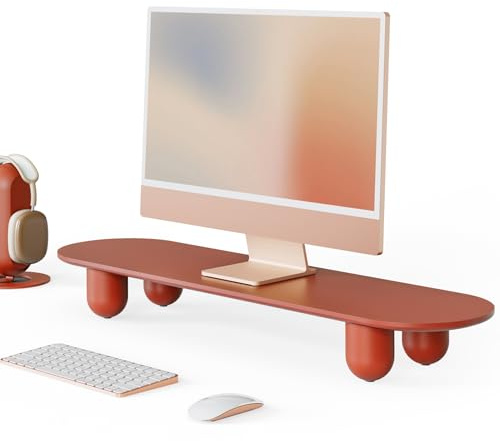 Fenge Supporto per Monitor, Rialzo Monitor con Ripiano in Legno e Gambe in Legno Massello, per Computer Portatile, Televisore, PC, Stampante, 86 cm × 23 cm × 10,3 cm, Carico di 20 kg (Rosso)