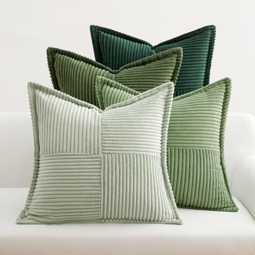 EMEMA Kordsammet örngott jul set om 4 dekorativa kuddar örngott soffkuddar mjuka dekorativa örngott 45 x 45 cm prydnadskuddar soffkuddar för vardagsrum sovrum grön serie