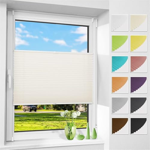 Plissee Ohne Bohren Klemmfix Jalousie Faltrollo Plisseerollo Klemmfix, Sichern Sichtschutz Und Sonnenschutz, Mit Klemmträger Lichtdurchlässig Rollo Für Fenster & Tür (Beige,60x130 cm)