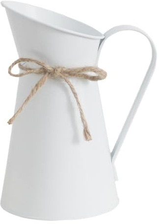 MAGICLULU Milchkanne Deko, 19CM Metall Weiß Vase Vintage für Blume | Rustikale Shabby Chic Blumenvase Metall mit Griff, Retro Blumeneimer Deko Landhausstil für Hochzeit & Fensterbank