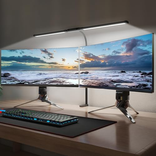 HOMCOM LED Desk Lamp with Clamp, Double Head Table Lamp Black | 3 Colour Modes & 10 Brightness Levels, Flexible Gooseneck Reading Desk Light with Timer & Memory Function for Study, Work