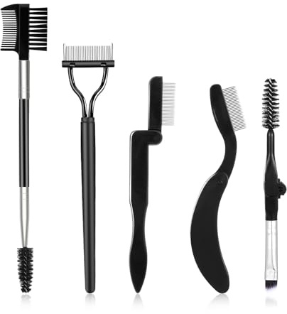 TIESOME 5 Stück Gebogenes Wimpernkamm mit Kammabdeckung, Doppelendige Wimpernbürste Wimperntrenner Augenbrauenpinsel Brauenbürste Mascara Applikator Tool Speziell für Augenbrauen und Wimpern