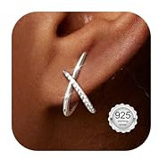 Diamday Pendientes Mujer Oro Pendientes Plata de Ley 925 Hipoalergénico Para Oídos Sensibles Forma Minimalista X Con Pequeñas Circonitas Pendiente De Moda Joyería