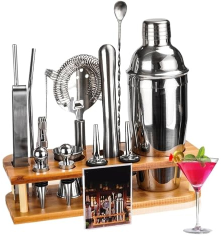 BOGAZY Juego Coctelera Juego de coctelera de 25oz, Juego de Barman, Herramientas de Barra Profesionales de 15 Piezas, Juego de Mezclador de Bebidas Cocktail Kit