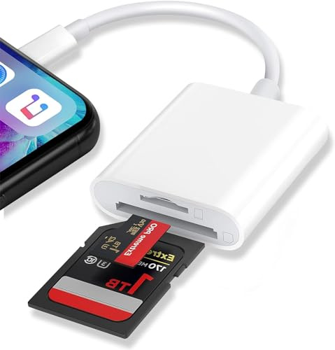 SD Kartenleser für iPhone/iPad, Kamera 2 in 1 SD Kartenleser mit Dual Slot für SD/Micro SD, Fotografie Speicherkartenadapter, SD-Karten-auf-Lightning-Adapter, Plug and Play