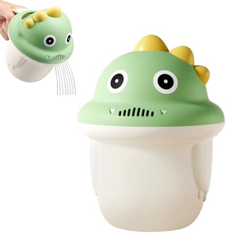 LdawyDE Regadera Baño Bebe, Jarra Baño Bebe de Diseño Dinosaurio, Verde | Fácil y Divertido Lavar el Pelo, El Vaso para Lavar el Pelo Perfecto para Bebés y Niños