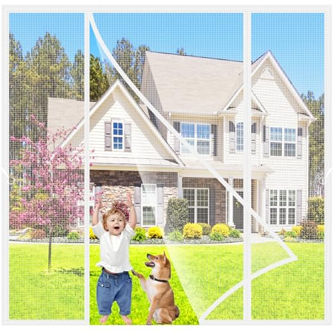 Doble Apertura Lateral Mosquitera Magnetica Blanco 300x220cm Doble Apertura Lateral Cortina Magnética Puerta Exterior Cierre Magnético Automático para Abatible Puerta Niños y Mascotas